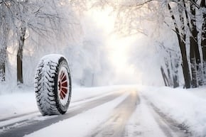 Pneu 3PMSF sur une route de montagne enneigée 