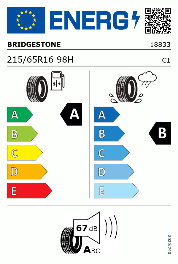 Etiquetage du Pneu Bridgestone TURANZA T005