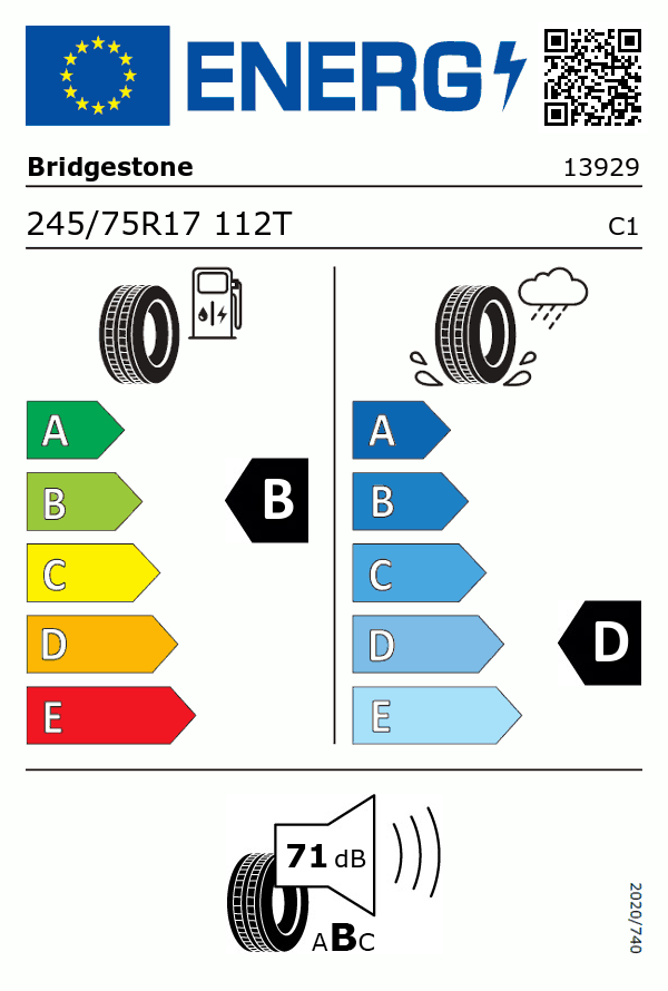 Etiquetage du Pneu Bridgestone DUELER H/T 685