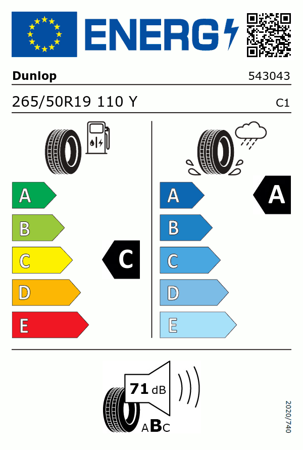 Etiquetage du Pneu Dunlop SPORT MAXX RT 2 SUV
