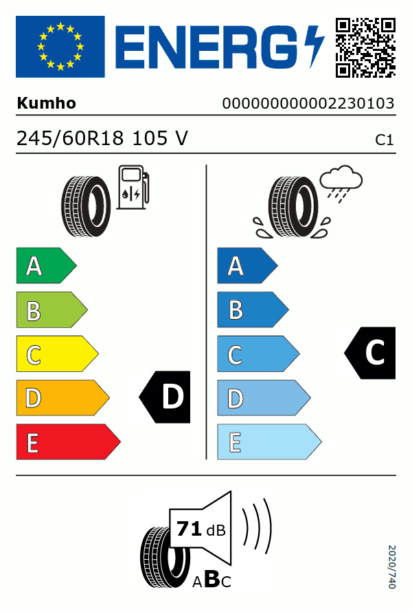 Etiquetage du Pneu Kumho CRUGEN HP71