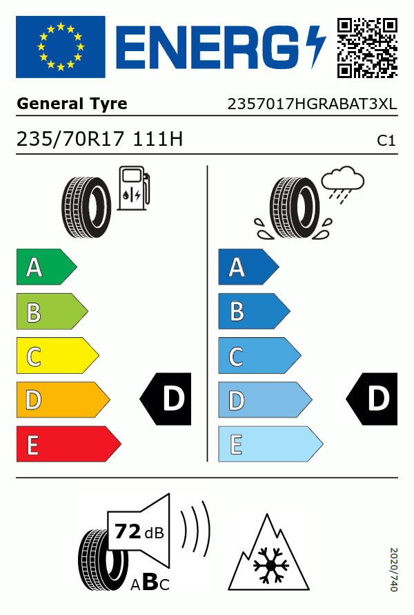 Etiquetage du Pneu General Tire GRABBER AT3